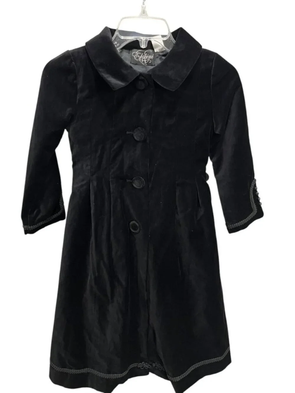 Elebini Girls Coat & Cape Set Black Velvet with Trim Size 6 Great Condition